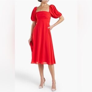 Monique Lhuillier Vibrant Red Midi Dress